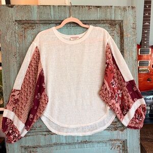 Andrée by Unit | Boho Patchwork Balloon Sleeve Top – Size Small NWOT